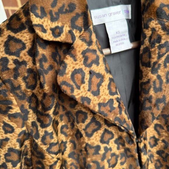 Susan Graver Leopard Print Jacket XS Faux Suede Button Front Lined Animal Print - Picture 7 of 12